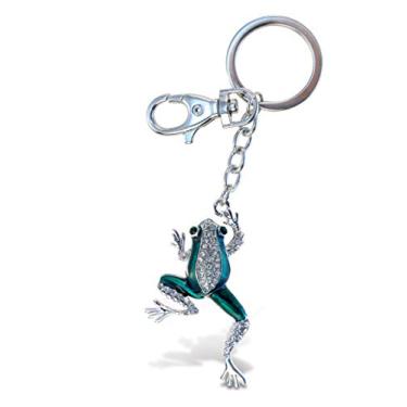 Imagem de Chaveiro sapo Aqua79 – prata 3D pingente brilhante strass moderno elegante liga de metal durável chaveiro acessório de joias de cristal brilhante com fecho para chaveiro, bolsa, mochila e bolsa
