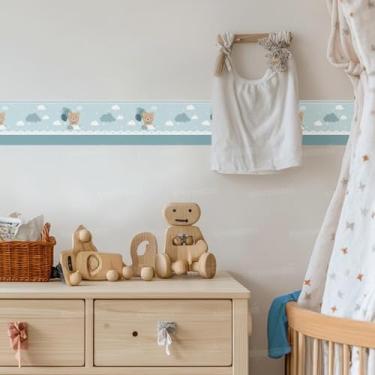 Imagem de Adesivo de Parede Infantil Ursinho 04 Azul Balão Estrela Nuvem Faixa Decorativa Quarto Bebê Menino Menina
