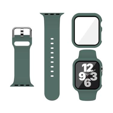 Imagem de XFEN Pulseira esportiva de silicone tamanho M/G com protetor de tela para Apple Watch série 10 de 46 mm - verde pinho