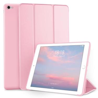 Imagem de DTTO Capa para iPad Air 2 (lançado em 2014), capa inteligente ultrafina e leve com suporte triplo com capa traseira de TPU macio flexível para Apple iPad Air 2 (modelo A1566/A1567), rosa