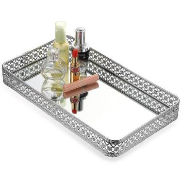 Imagem de Bandeja de espelho ELLDOO Organizador de Perfumes e Maquiagem Silver M