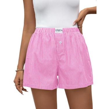 Imagem de Shorts boxer LOMON femininos casuais de verão, pijama de algodão, rosa