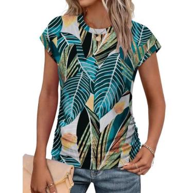 Imagem de Camiseta feminina SAMPEEL de verão folgada com design franzido 2025