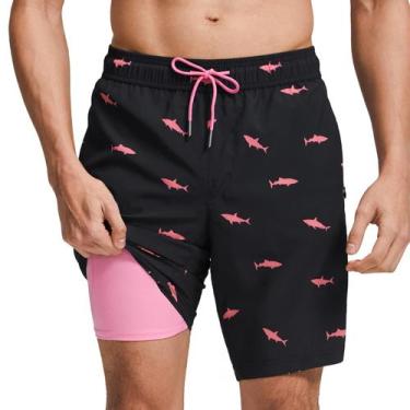 Imagem de Calções de banho maggic masculinos com forro de compressão de 23 cm pr