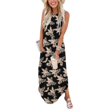 Imagem de Vestido Zeagoo Tropical sem mangas Summer Beach com estampa preta XL