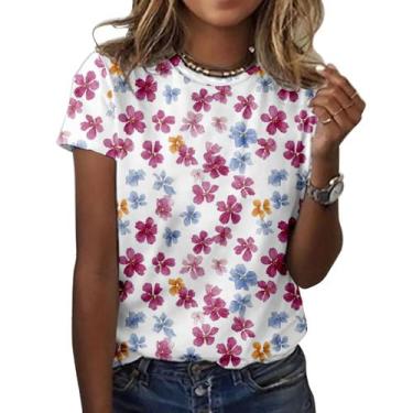 Imagem de Camiseta feminina ZOCANIA com estampa floral, mistura de algodão, blus