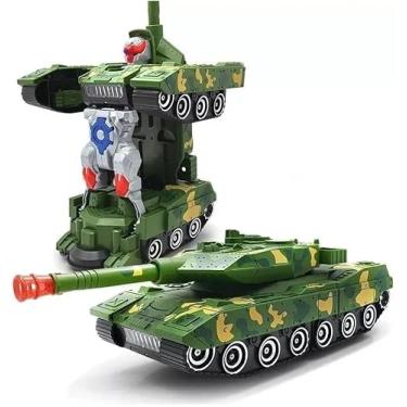 Imagem de Tanque Robô de Combate 2 em 1 Transformável com Luzes LED e Sons – Brinquedo Militar Interativo para Crianças 3+ – Verde Camuflado