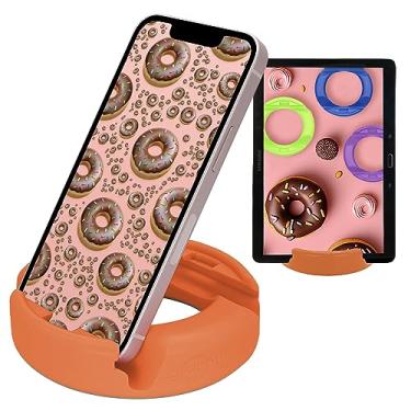 Imagem de GoDonut Suporte de telefone original – Suporte para celular + organizador de mesa para tablet – compatível com tablet, iPhone 17 16 15 14 Pro Max, Android e a maioria dos smartphones - laranja