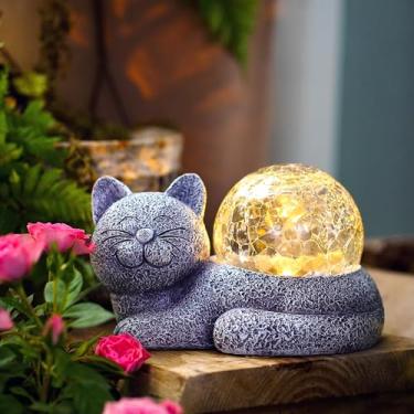 Imagem de Goodeco Estátua de gato com luzes solares de LED - Decoração ao ar livre para entusiastas de jardim sorridente - presentes ideais para mães, aniversários e amantes de gatos