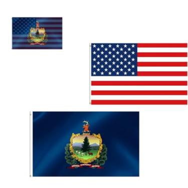 Imagem de ACWIPT Bandeira 2 em 1 de Vermont State e América EUA Barco Motocicleta Caminhão 30,5 x 45,7 cm, Nylon Durável 220D Bandeira de Barcos dos EUA, Bandeiras de Barco Vermont VT com 2 argolas de latão.