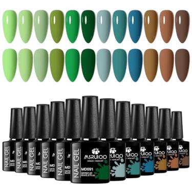 Imagem de MSRUIOO Conjunto de esmalte de gel verde floresta kit de esmalte de gel nude azul marrom esmeralda verde imersão UV gel esmalte arte manicure salão de beleza DIY gel presente para mulheres