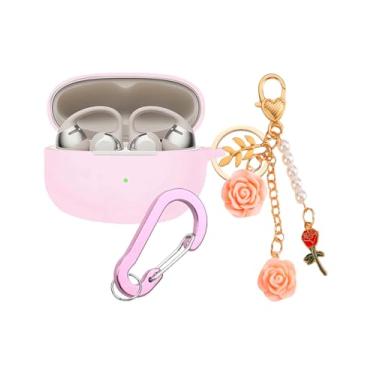 Imagem de Capa para SHOKZ OpenDots ONE Capa com chaveiro de flor, capa protetora de silicone macio fofo para fones de ouvido abertos OpenDots ONE E310 com mosquetão para mulheres e meninas (rosa)