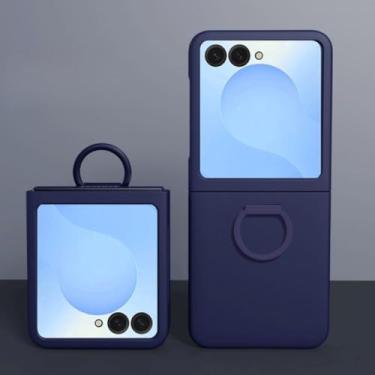 Imagem de Capa de silicone líquido luxuosa com janela grande para Samsung Galaxy Z Flip 6 5, cor gradiente, azul escuro, para Samsung Galaxy Z Flip6