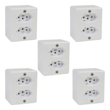 Imagem de 2X Kit 5 Tomada Dupla Caixa Sistema X Sobrepor 20A Ilumi