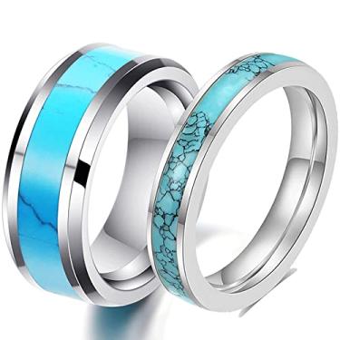 Imagem de VQYSKO Anel turquesa retrô para homens e mulheres | Anel turquesa oval de aço inoxidável para homens e mulheres | Presente ideal para pai, namorado, azul/preto/marrom/branco, Aço inoxidável, Sem pedra