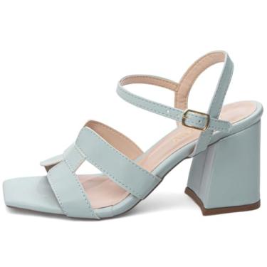Imagem de Sandália Feminina Salto Grosso Médio Alto 7cm Napa e Solado Antiderrapante, cores do Verão (Azul, BR, Adulto, Numérico, 38)