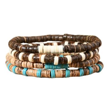 Imagem de MMIUAEG Pulseiras de turquesa natural feitas à mão com contas para botas ocidentais cabeça de boi oval flor cruz de coco pulseira para homens mulheres vintage cowboy vaqueiras joias turquesa, Medium