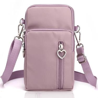 Imagem de JANKS Bolsa transversal pequena para mulheres, vários bolsos com zíper, carteira de nylon, porta-cartão de crédito com alça de mão removível, Roxo claro