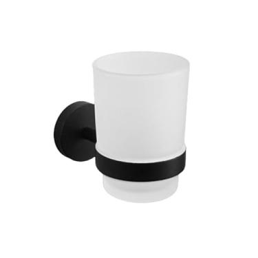 Imagem de Toalheiro serrilhado preto fosco, suporte para papel, barra para toalhas, porta-copos, escova de vaso sanitário, acessórios de banheiro de parede em aço inoxidável, porta-copos