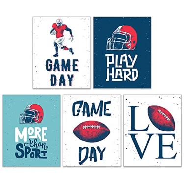 Imagem de Summit Designs Conjunto de 5 impressões de arte de parede de futebol 20 x 25 cm, decoração de quarto de menino, dia de jogo, amor, futebol, citações motivacionais, quarto de adolescente, pôsteres sem
