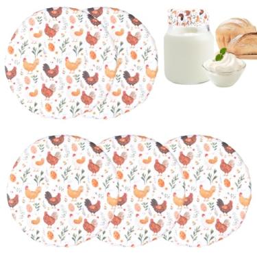 Imagem de CREATCABIN 5 peças Rooster Floral Sourdough Starter Jar Cloth Reutilizável Tecido Bowl Tampas de Pano para Fermentação Tigela de Fermentação Sourdough Capas de Linho Elásticas para Frascos de Vidro