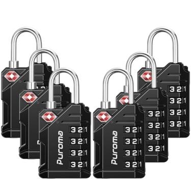 Imagem de Puroma Cadeados de bagagem de viagem aprovados pela TSA, cadeado de código de combinação redefinível de 4 dígitos com corpo de liga de zinco para mala, mochila, bolsa de laptop, armário de academia