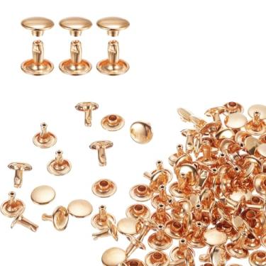 Imagem de HARFINGTON 80 conjuntos de rebites de tampa dupla 9 x 8 mm aço carbono cabeça redonda botões de pressão parafusos parafusos de metal tubular para decoração de artesanato em couro, ouro claro