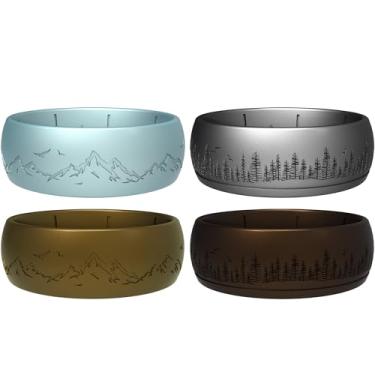 Imagem de icooci Aliança de casamento de silicone para homens, pulseira de borracha respirável para estilo de vida ativo, flexível e seguro, ajuste confortável, ideal para academia, trabalho, esportes, ao ar