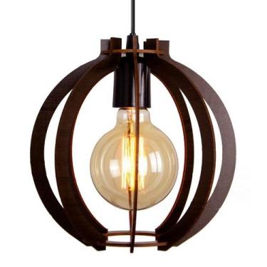Imagem de Luminária Lustre Pendente Vazado Aletado MDF Madeira Rústico - Madeins