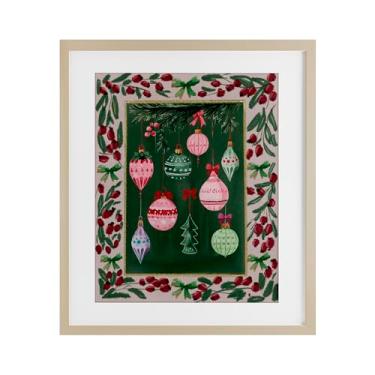 Imagem de Stupell Industries Ornamentos festivos com borda botânica de bétula emoldurada sob vidro, design por Yen, 53 x 43 cm