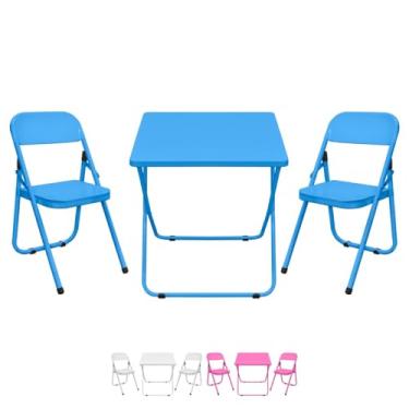 Imagem de Conjunto De Mesa Infantil Com 2 Cadeiras Dobrável Aço Liso (Azul)