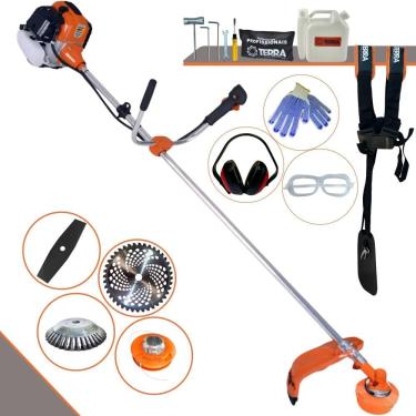 Imagem de Máquina de Cortar Grama Terra GR520XP 52cc 2,5HP Roçadeira Completa Com Faca 2 Pontas, Faca 40 Dentes + Carretel Nylon + Escova de Aço 38 Cerdas + EPI