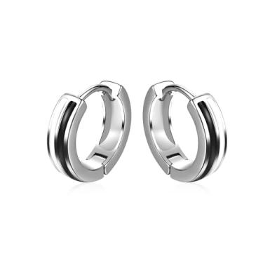 Imagem de Brincos masculinos de argola de aço inoxidável, hipoalergênicos, estilo punk, ouro e prata, pequeno, 13*14mm, Aço inoxidável, Sem pedra preciosa