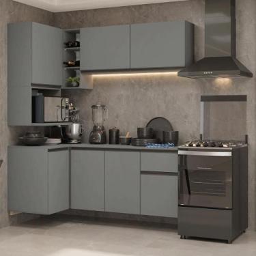Imagem de Armário De Cozinha Completa De Canto 265 Cm Suspensa Cinza Nice Madesa