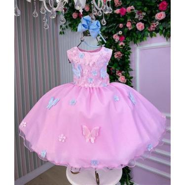Imagem de Vestido Infantil Jardim das Borboletas Rosa Bebê para Batizado - Fabul