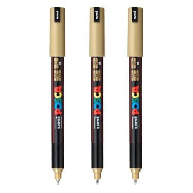 Imagem de posca Marcadores de tinta à base de água PC-1MR, ponta extrafina (0,7 mm), ouro, 3 unidades