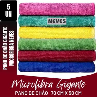 Imagem de Kit C/ 5 - Pano De Chão Microfibra Gigante 50x70cm - Neves - Multiuso 