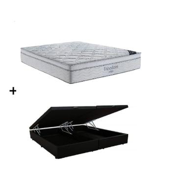 Imagem de Cama Box Baú Queen Bipartido Preto Colchão Freedom Molas Ensacadas 158x198 - Ortobom
