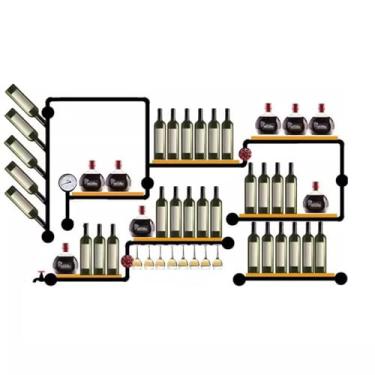 Imagem de Suporte de vinho para armazenamento de vinho rack de vinho ferro água mordomo de água estilo industrial refrigerador de vinho montado na parede prateleira decorativa cremalheira de vinho bancada