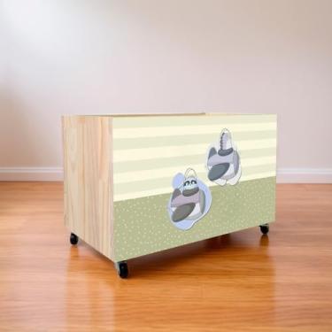 Imagem de Caixa Organizadora de Brinquedos com 4 Rodas - Bau de Brinquedos Infantil em Madeira de Pinho Natural (CX108)