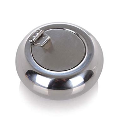 Imagem de Cinzeiros para cigarros Cinzeiro de aço inoxidável em forma de tambor à prova de vento com capa Cinzeiro europeu tendência de fuligem de metal criativo decoração de casa bandeja de cinzas para fumar