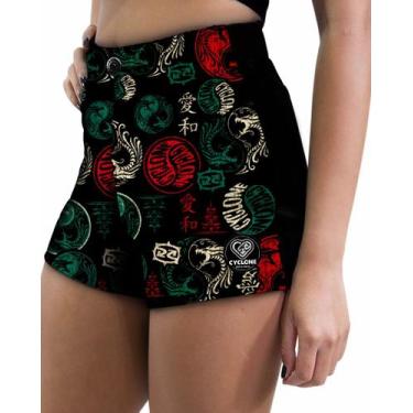 Imagem de Short Feminino Cyclone Veludo Yang Dragon Light, Preto, Vermelho, PP