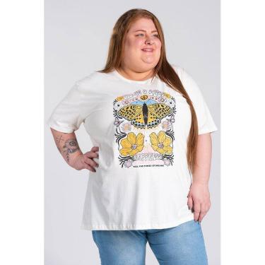 Imagem de T-shirt Feminina Plus Size Malha Algodão Estampada "PEACE & LOVE" - Serena