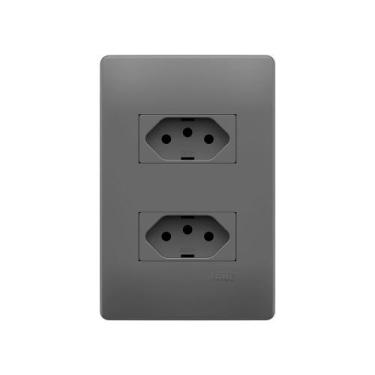 Imagem de Tomada Dupla Fame Habitat Onix 2P+T 10A com Placa 4x2, Onix