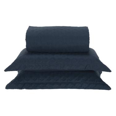 Imagem de Kit Cobre Leito Milão Queen 3 Peças 100% Poliéster - Petroleo / Branco