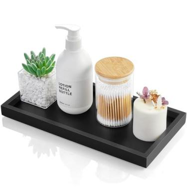 Imagem de Bandeja de banheiro ALELION de madeira preta de 11,7 polegadas para ba