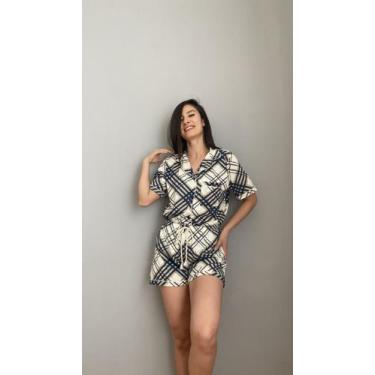 Imagem de Pijama Nathi Xadrez Marinho Confeccionado em Meia Malha PV Nina - Wruc