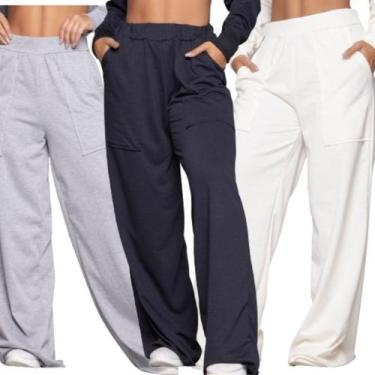 Imagem de KIT 3 Calça Pantalona Wide Leg Bella Fiore Cintura Alta Flare Moletinh