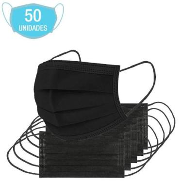 Imagem de Pacote Com 50 Máscaras Descartáveis Preta Para Proteção E Higiene De R