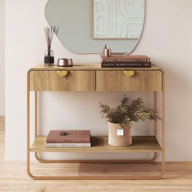 Imagem de Aparador 2 Gavetas 100cm Orgânico Pé Metal Luna Hanover/Dourado